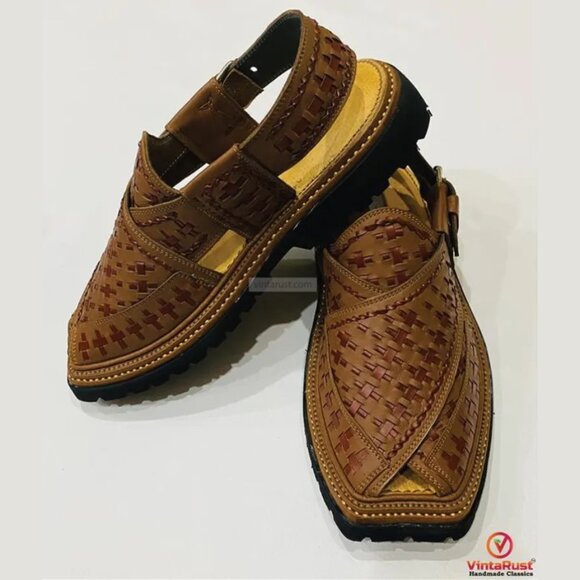 Authentic Brown Peshawari Sandals for Men, Durable Leather Shoes, Classic Woven main image 6